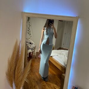 Ribbed button up skirt set